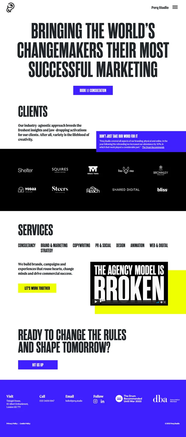 Screenshot of the Perq Homepage