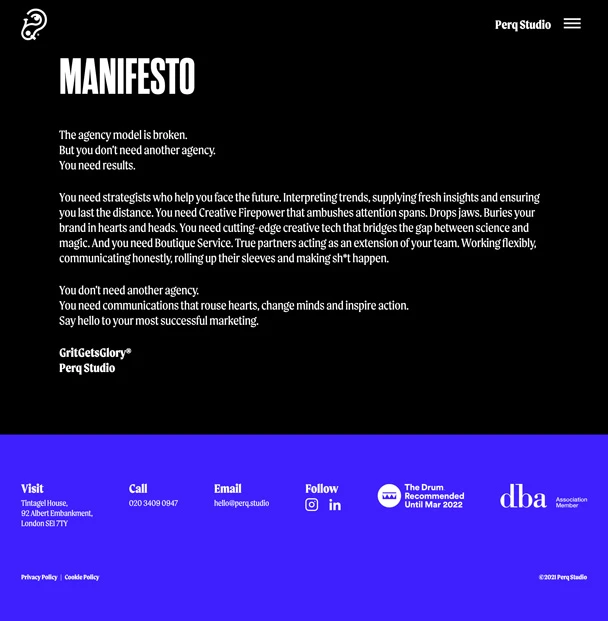 Screenshot of the Perq Manifesto page